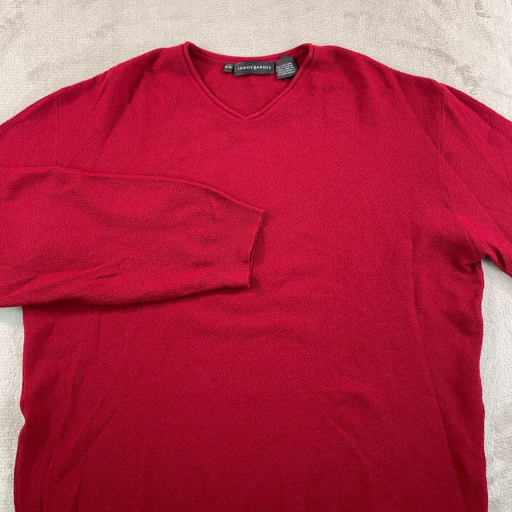 Vintage‎ Jhane Barnes V Neck Sweater Men XL Sunday Red Wool Blend Long Sleeve